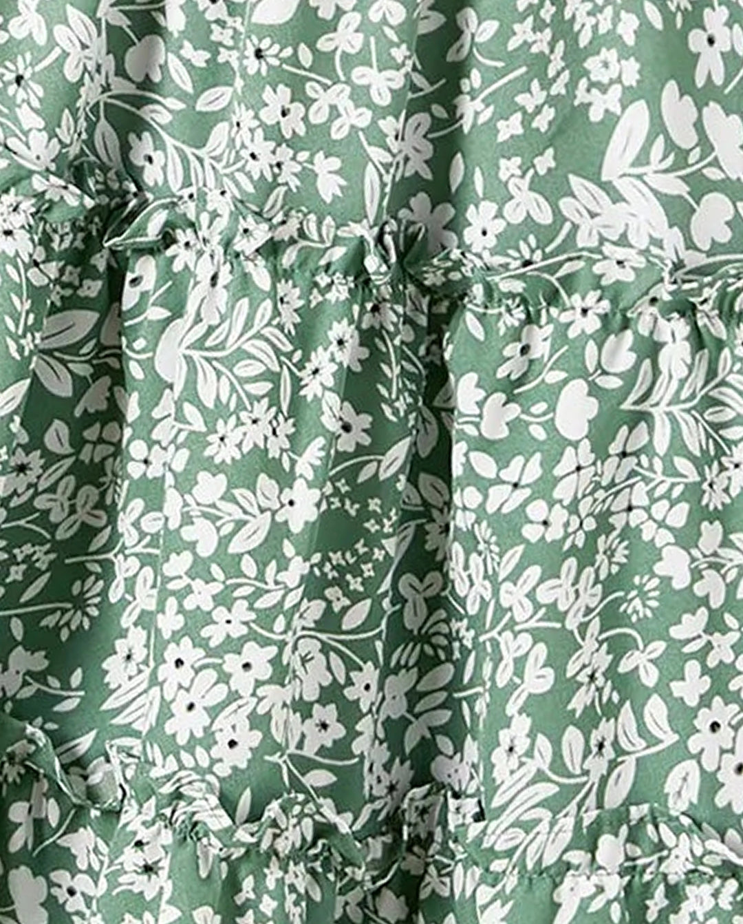 Conjuntos Elegantes de Mamá y Yo con Estampado de Flores Roto para Familia, Diseño con Fruncido, Grosor Medio Verde
