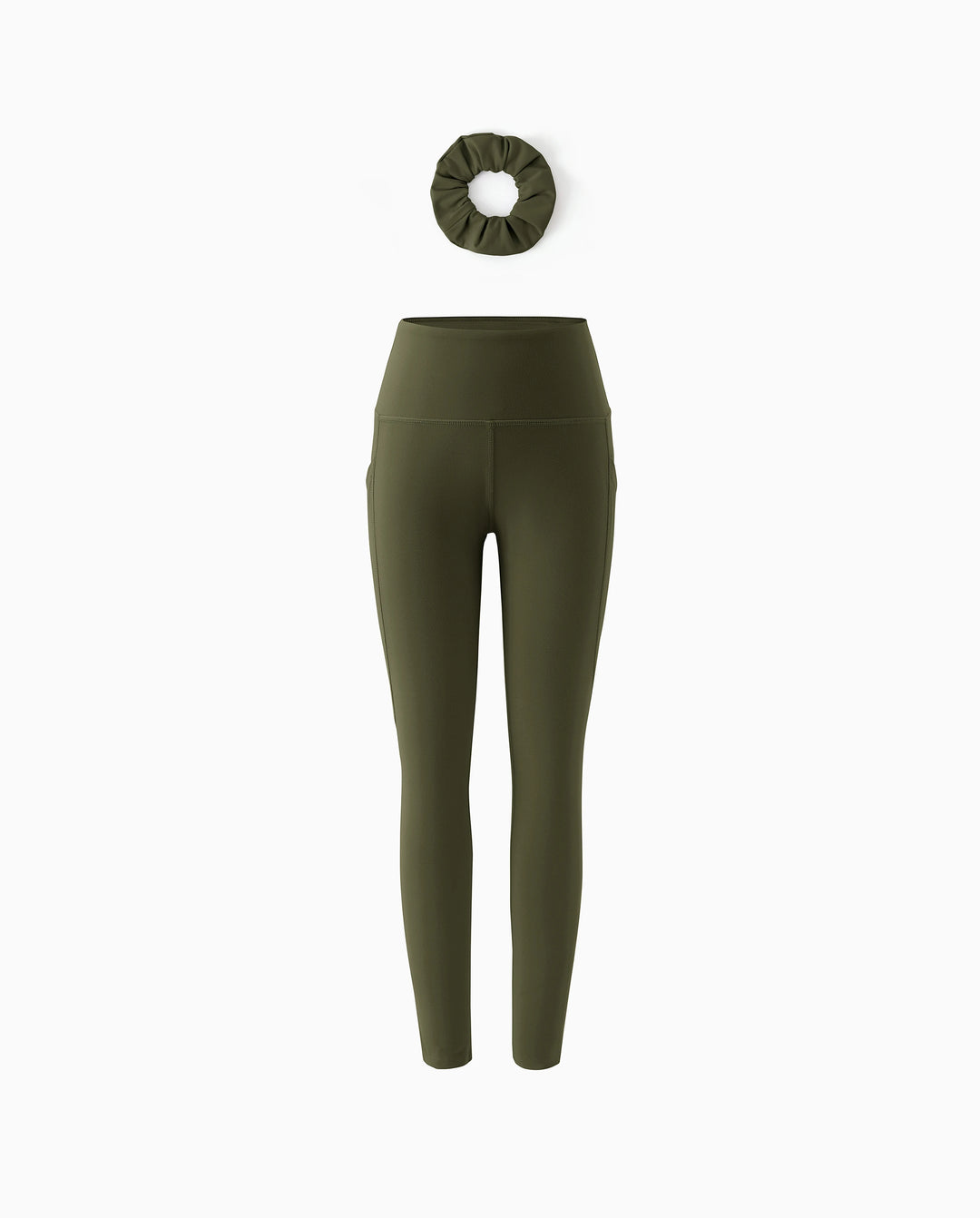 Sportliche ausgestellte Yogahose für Mädchen mit hoher Taille Einfarbige Leggings mit passendem Haargummi Armeegrün