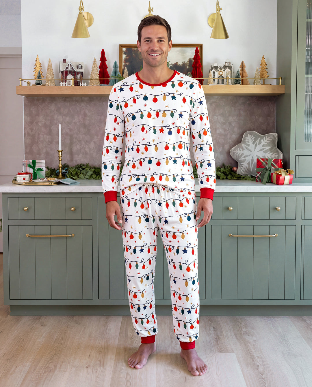 PatPat Family Matching Christmas Pajamas Christmas Lights Print White