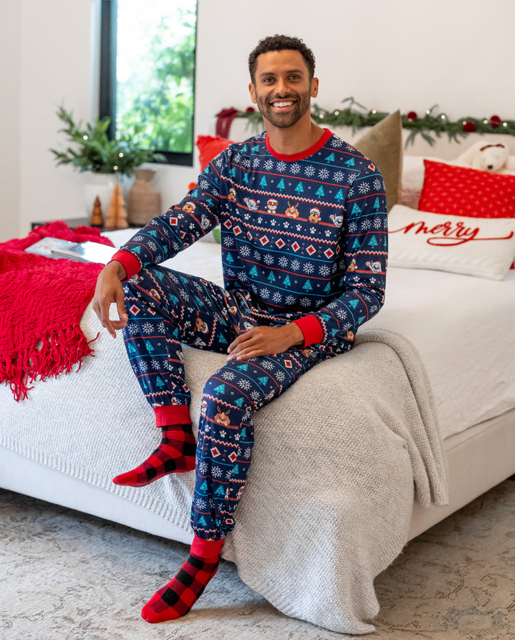 PAW-Patrol-Familien-Weihnachtspyjamas im Partnerlook, Fair Isle, Marineblau