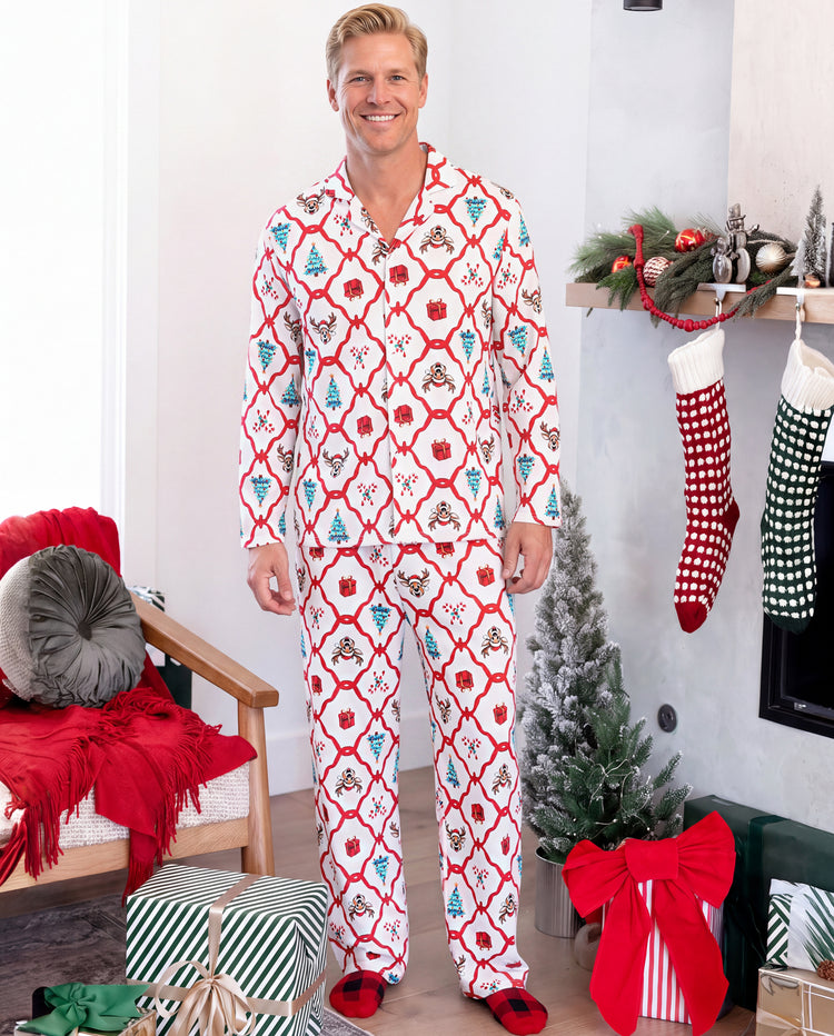 Pyjamas de Noël assortis pour toute la famille, imprimé rennes et sapins, rouge