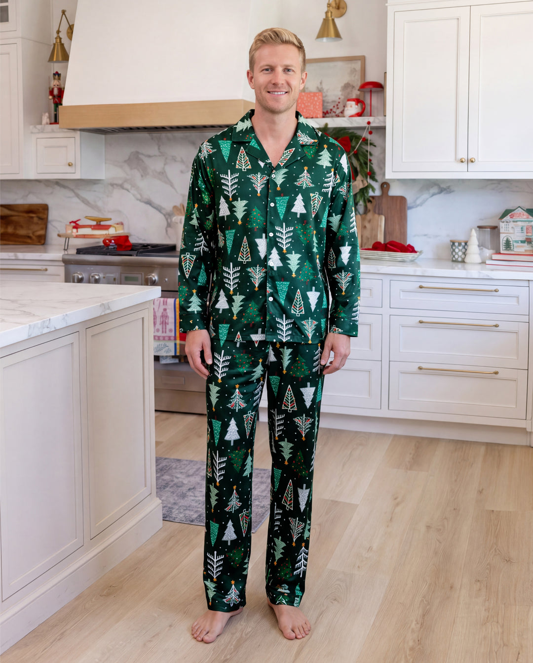 Pijamas navideños a juego para toda la familia, estampado de árbol de Navidad, verde oscuro, talla grande