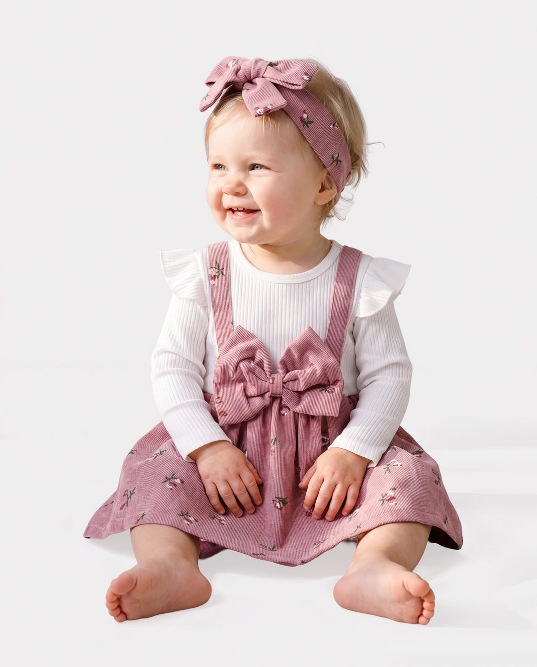 2pcs Baby Girl Floral Print Combo Dress with Headband Set ColorBlock