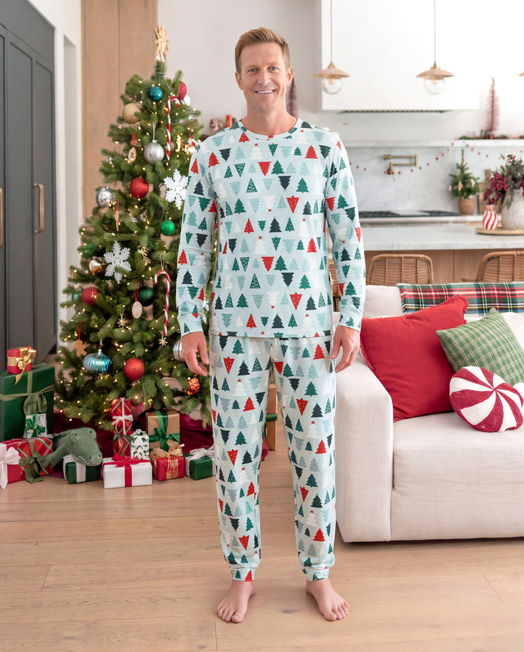 Pyjamas assortis pour toute la famille de Noël, motif sapin de Noël bleu