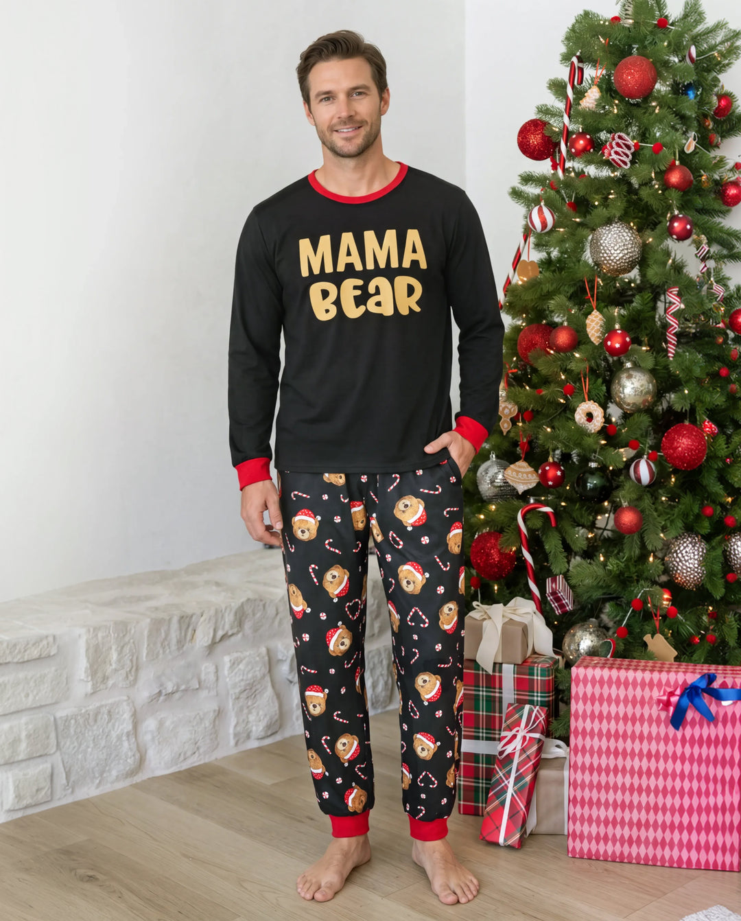PatPat Matching Family Christmas Pajamas Bear Print Black