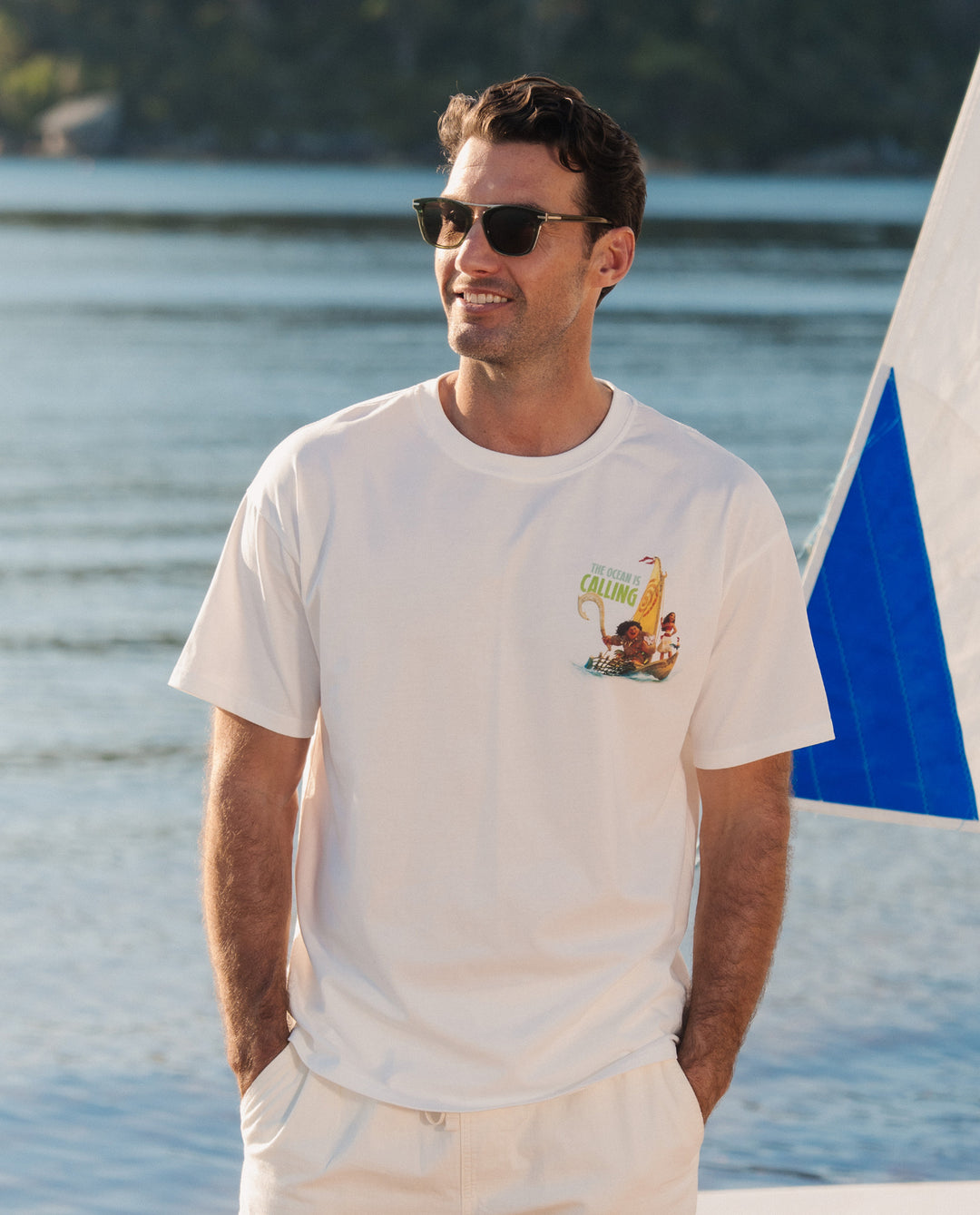 Disney Princess Moana Family Matching "The Ocean Is Calling" Graphic T-Shirts for Vacation & Everyday Fun White