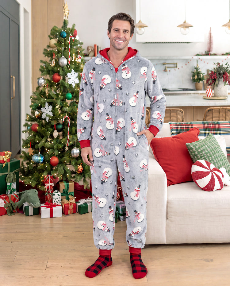 PatPat Family Matching Christmas Pajamas Snowman Print Coral Fleece Gray Christmas Onesie