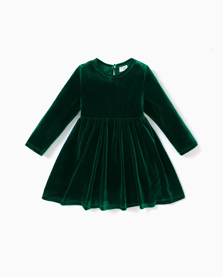 Weihnachten Süßes Kleinkind Mädchen Einfarbig Samt Material Kleid Set grün