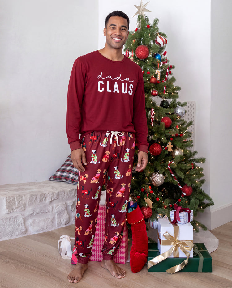 Pijamas navideños a juego para toda la familia, estampado de perro festivo, rojo