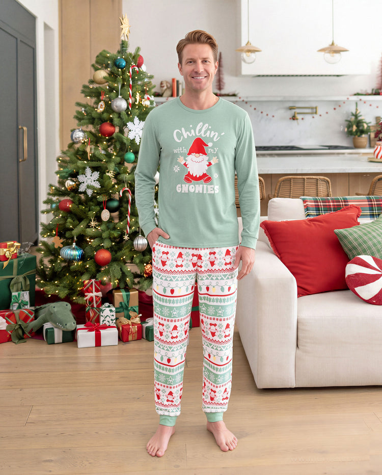 PatPat Matching Family Christmas Pajamas Gnome Print Glow in the Dark Light Green
