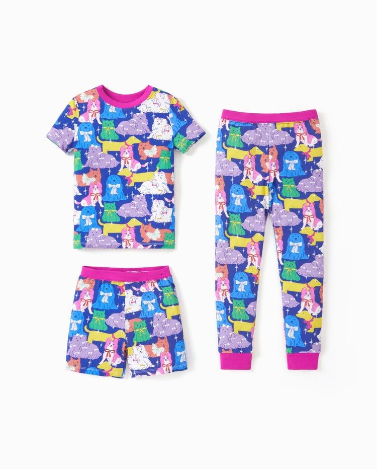 Toddler / Kids Christmas / Halloween Pajamas 3-Piece Bamboo Pajama Set 2-in-1 Look for 4 Seasons (Snug-Fitting) Color block