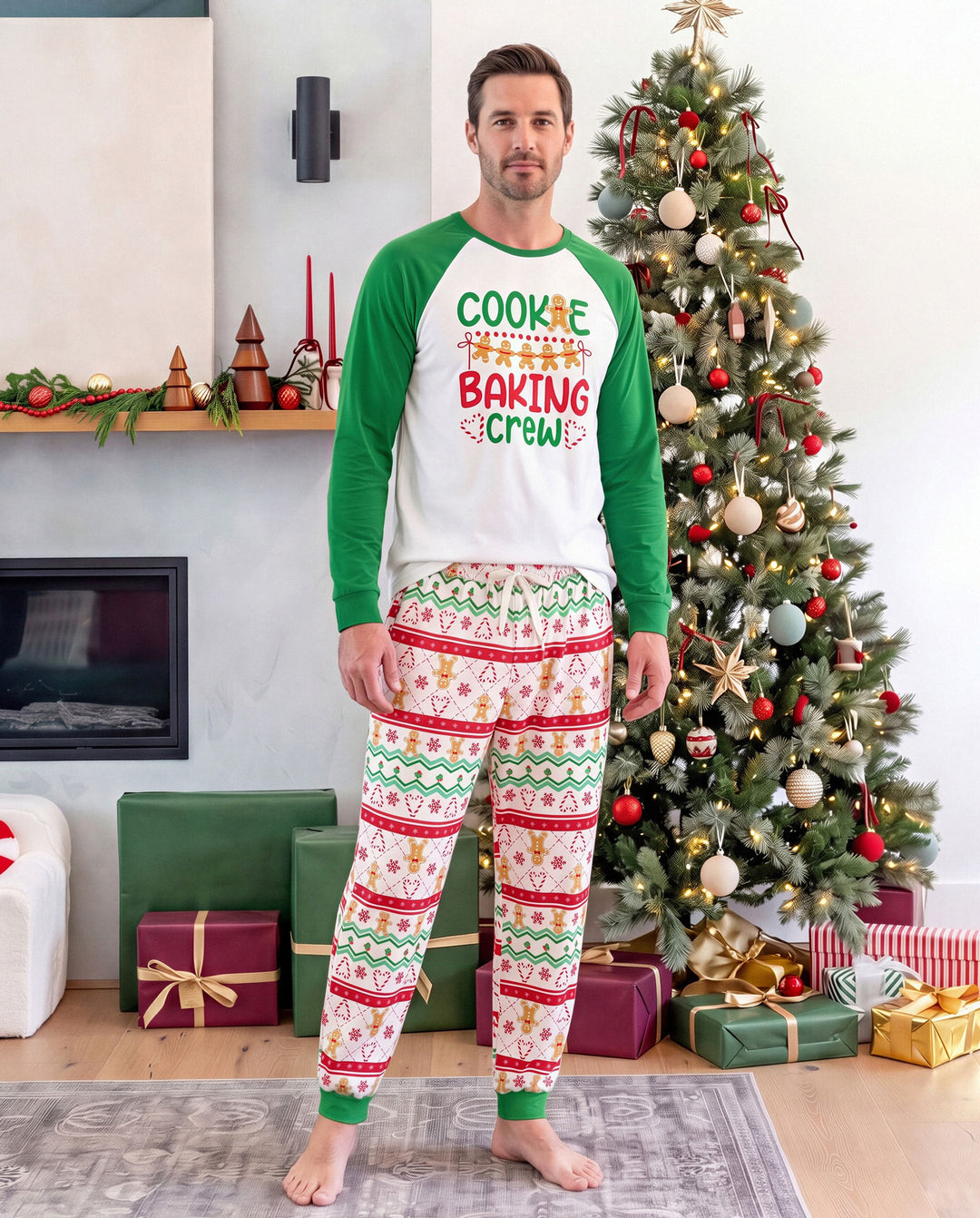 Pyjamas de Noël assortis pour toute la famille, imprimé pain d’épice, vert