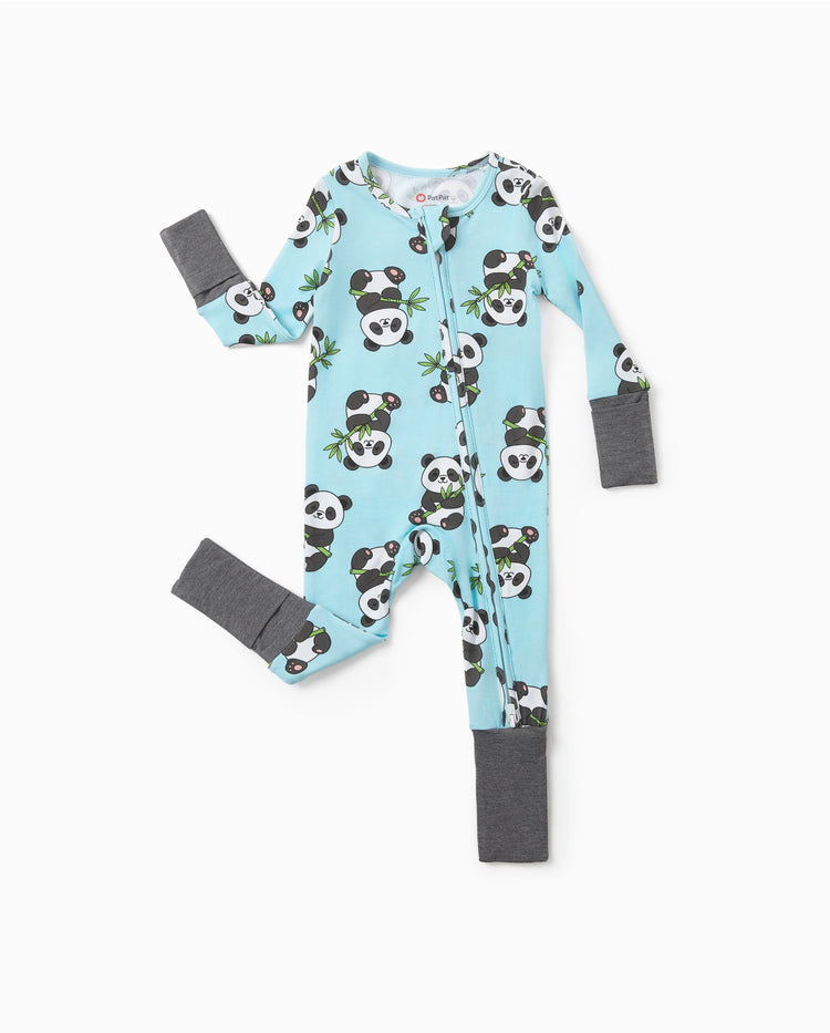 Pyjamas en bambou pour bébé/fille avec imprimé enfantin (ajusté) Bleu clair