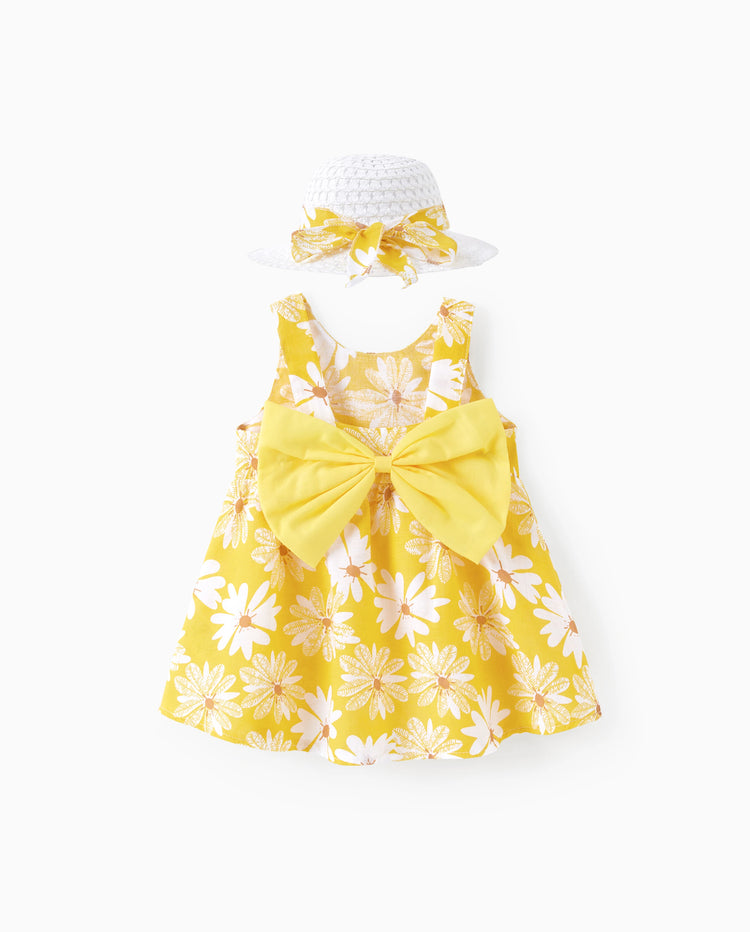 2 Stück Baby Mädchen Little Daisy Bowknot Kleid Set gelb