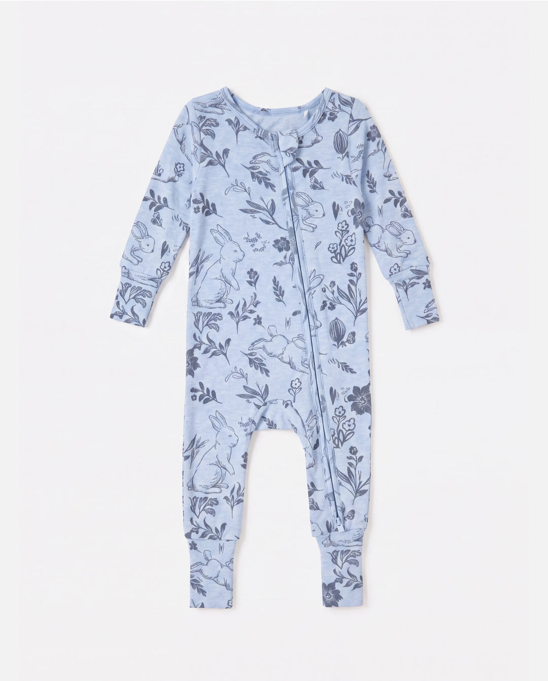 Baby Jungen/Mädchen Plant Print Eng anliegender Wollpyjama mit Reißverschluss hellblau