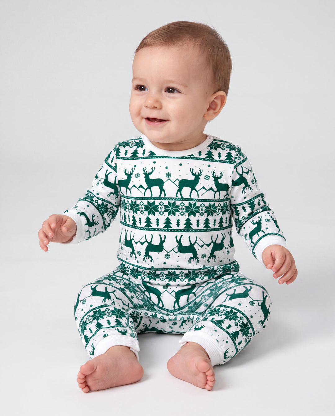 Ensembles de robes et hauts imprimés en maille assortis pour la famille, thème festival vert, Noël