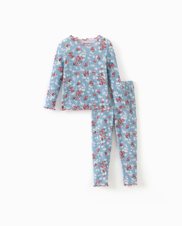Ensemble pyjama d'Halloween 2 pièces en modal avec imprimé enfantin pour tout-petits/enfants (coupe ajustée) bleu