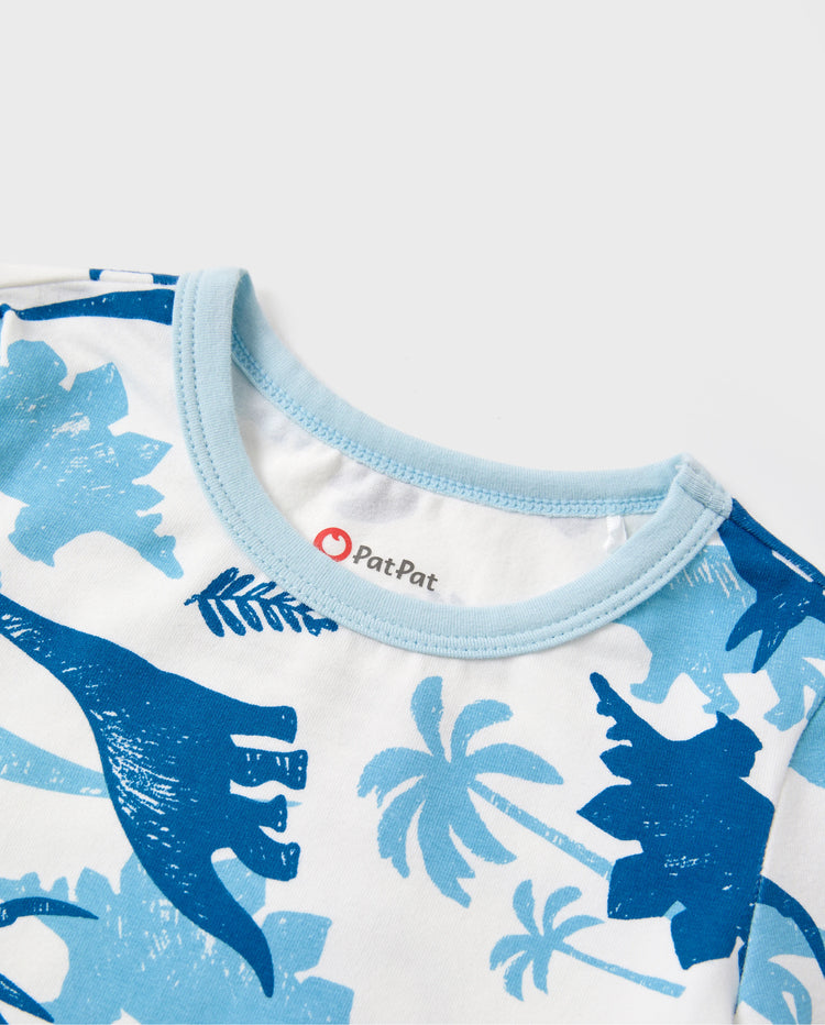 Toddler / Kids 4-piece Organic Cotton Pajamas 4-in 1 PJ Snug fit Pjs for Girls / Boys Light Blue
