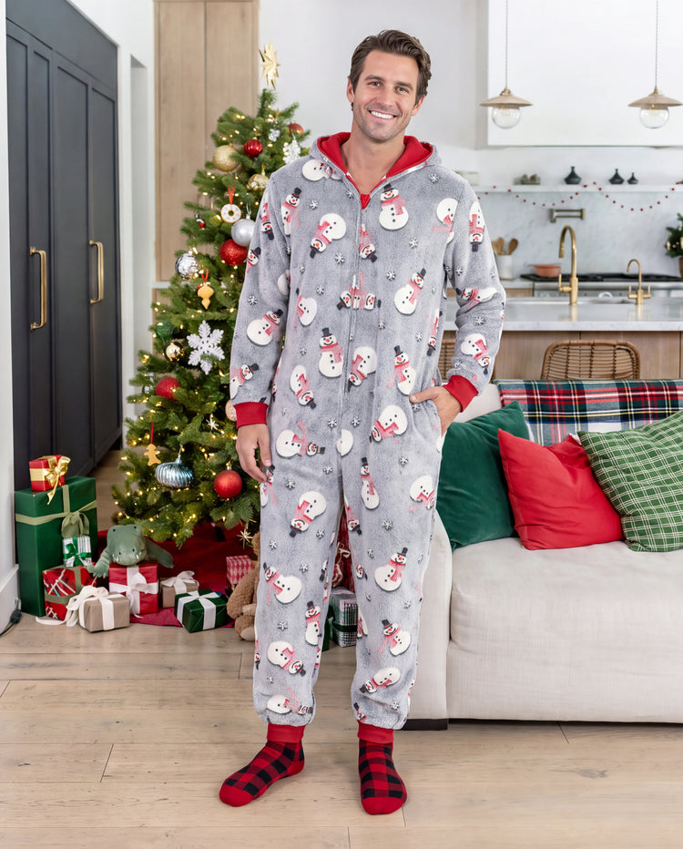 Christmas Matching Family Coral Fleece Pajamas Snowman Print Gray