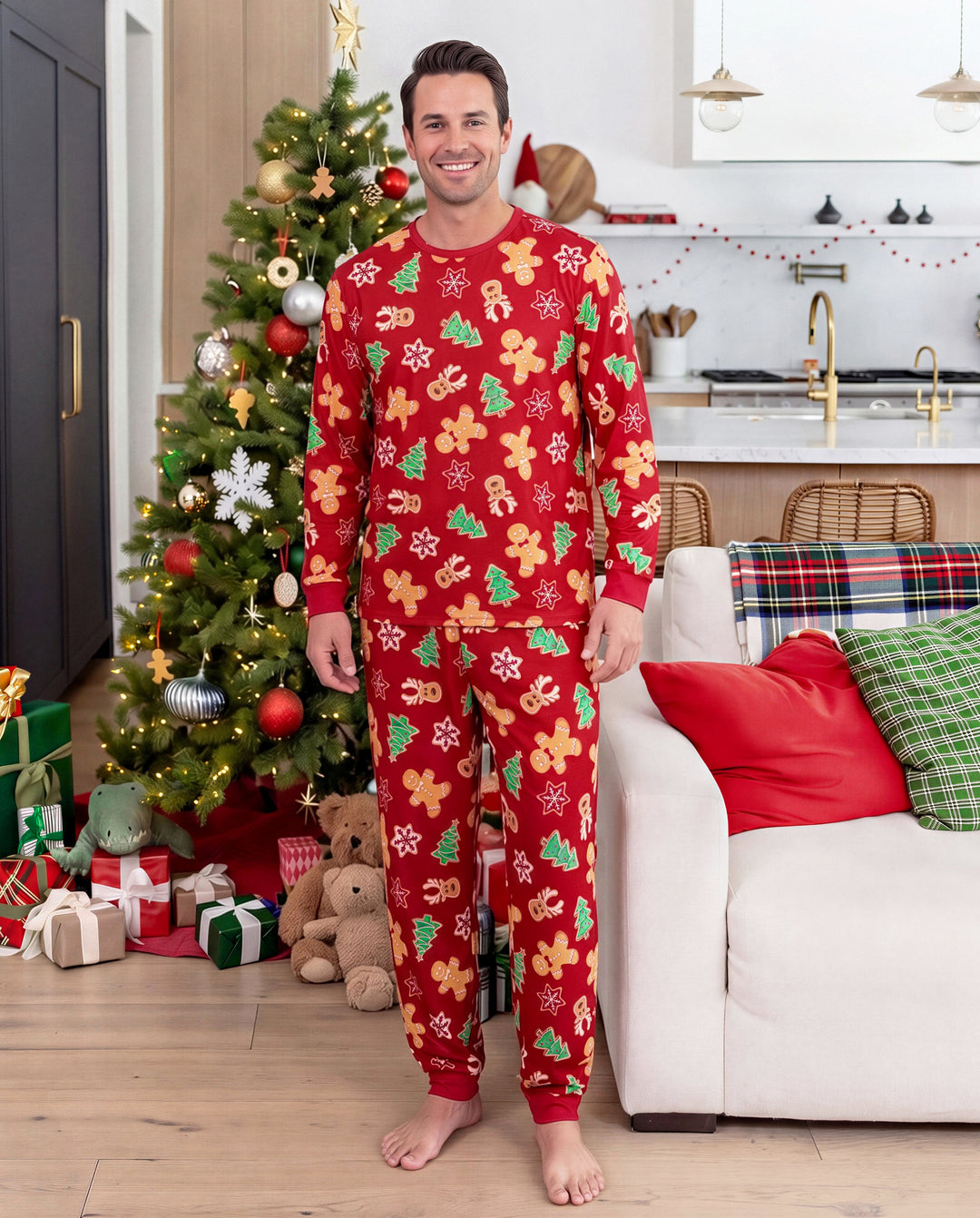 PatPat Family Matching Christmas Pajamas Bamboo Gingerbread & Xmas TreeRed