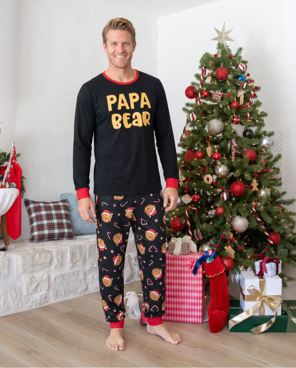 Christmas Matching Family Pajamas Bear Print Black