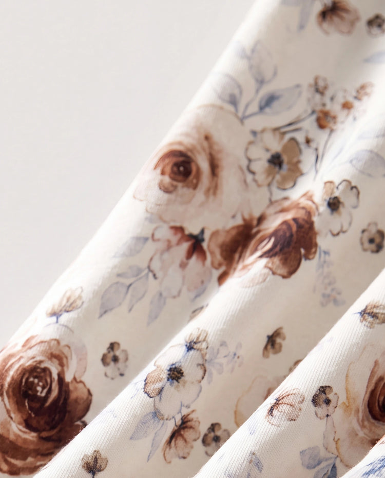 Conjunto de 2 piezas de ropa para bebé niña con mangas abullonadas y flores grandes
 Marrón