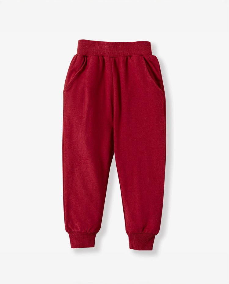 Pantalones casuales con bolsillos sólidos para bebé/niño pequeño, color rojo