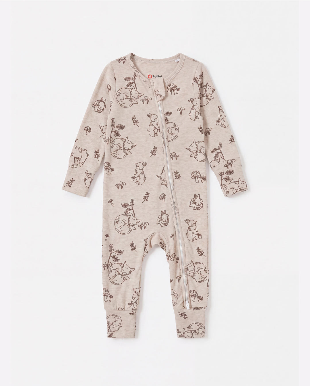 Pijama de lana ajustado con cremallera y estampado de plantas para bebé niño/niña, color albaricoque