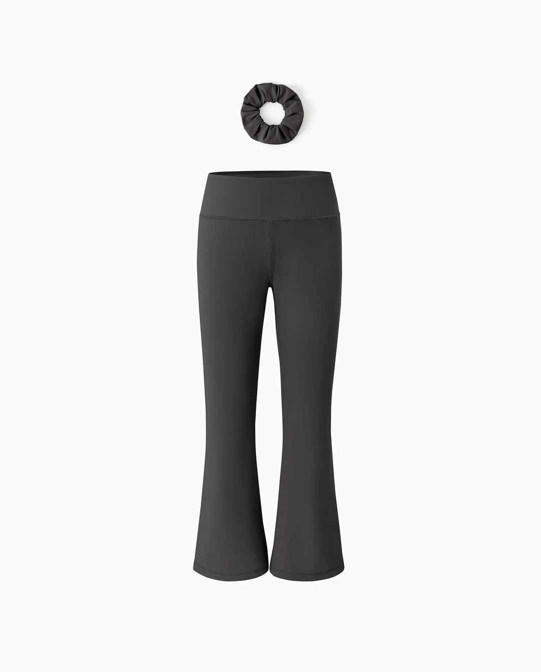 Sportliche Mädchen Ausgestellte Yogahose mit hoher Taille und passendem Scrunchie dunkelgrau