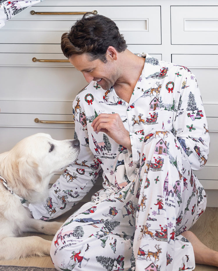 Pyjamas de Noël assortis pour la famille, imprimé village de Noël, blanc