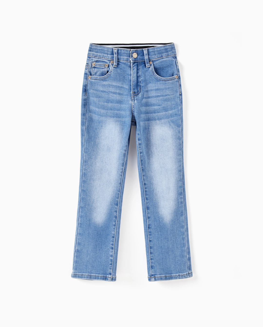 Kids Pull On Elastic Waist Denim Jeans Soft Stretch Comfortable Everyday Pants with Pockets Light Blue