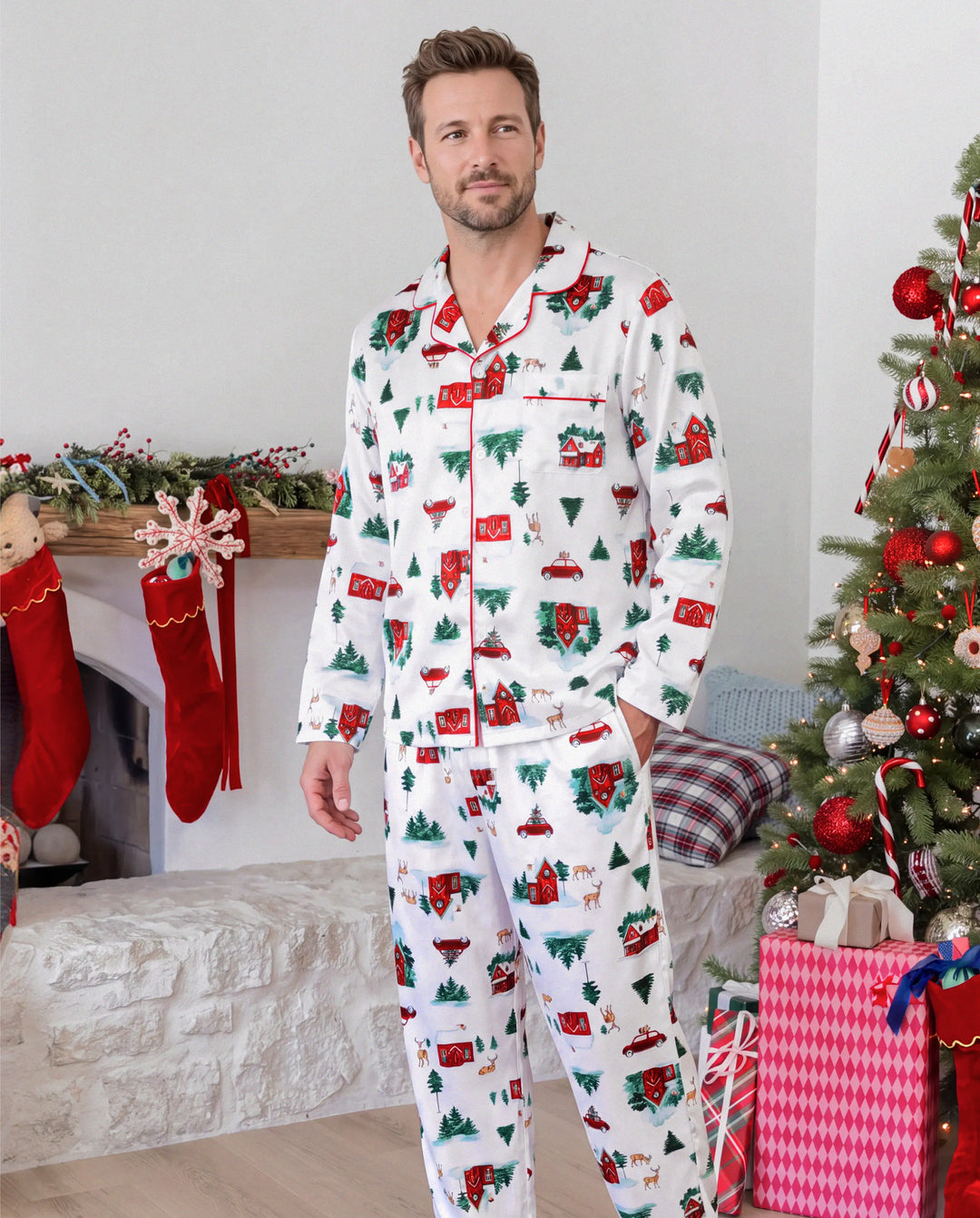 PatPat Matching Family Christmas Pajamas Christmas Village Print Satin Multicolor