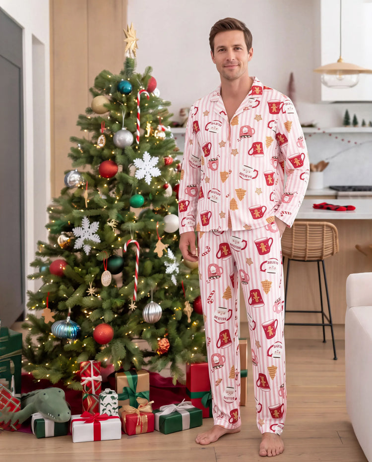 Pyjamas de Noël assortis pour toute la famille, imprimé mugs, rose