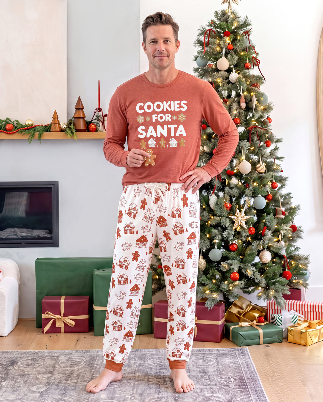 PatPat Matching Family Christmas Pajamas Gingerbread Print Red