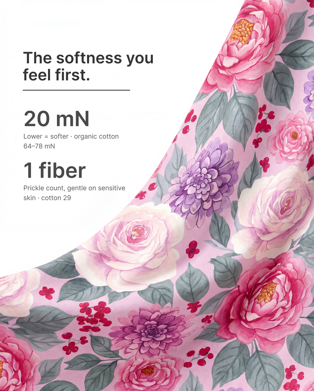 Bamboo Baby Neutral 1 Stück Blumenmischung Eng anliegender Reißverschluss Fußloser Schlafanzug Dunkelrosa