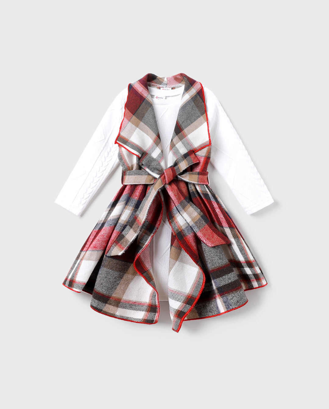 3PCS Toddler Girl Asymmetrical Hemline Classic Grid Dress Set Red