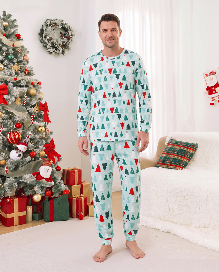 Pyjamas de Noël assortis pour toute la famille, motif sapin de Noël, coton bleu