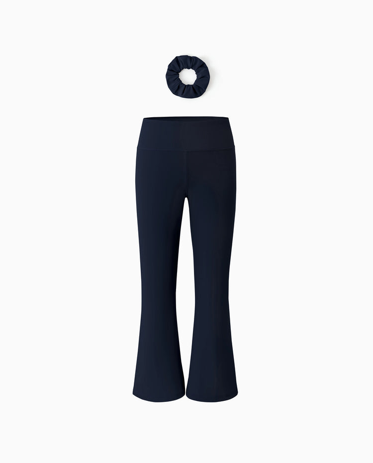 Leggings de yoga évasés taille haute pour fille avec chouchou assorti offert, bleu foncé