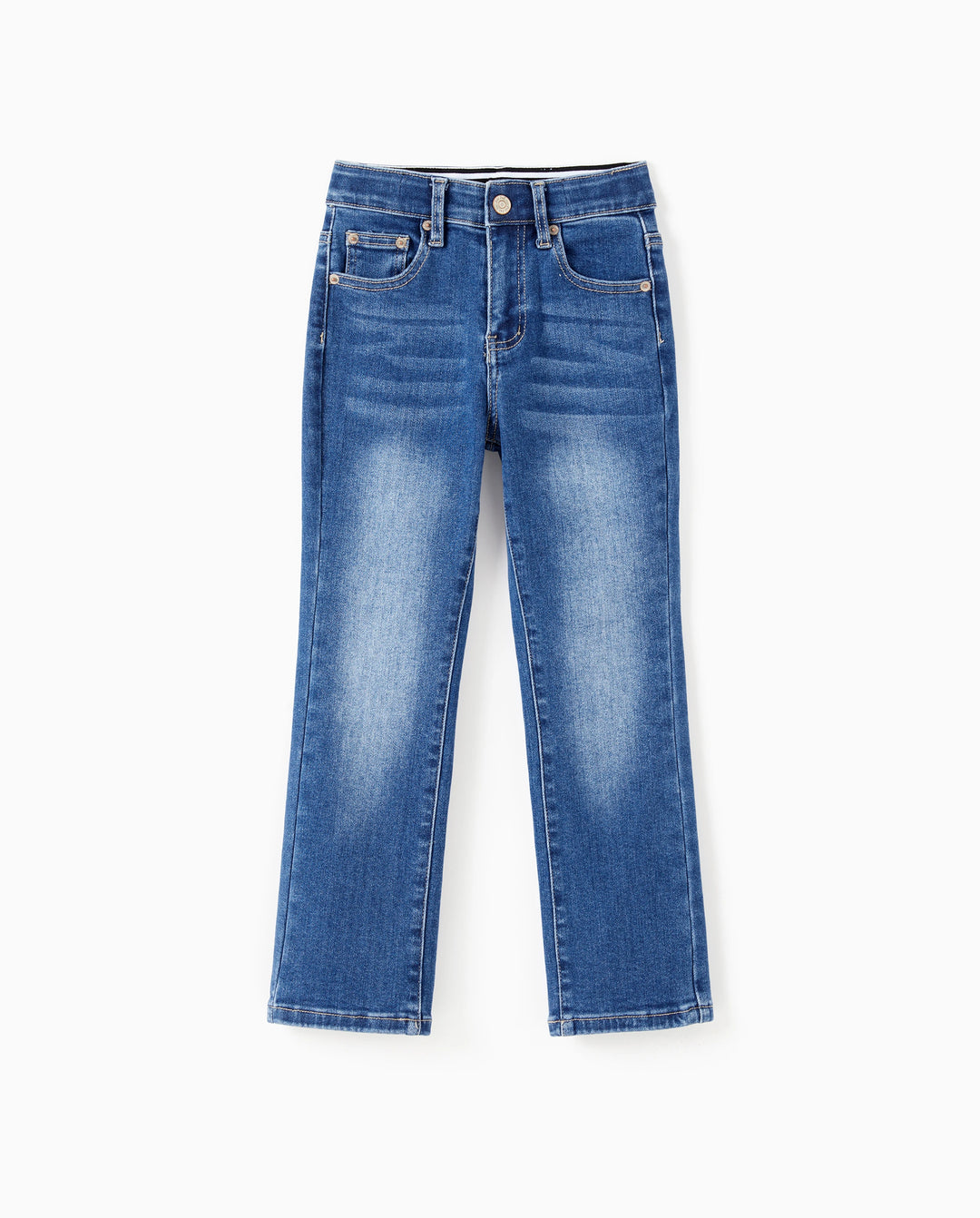 Kids Pull On Elastic Waist Denim Jeans Soft Stretch Comfortable Everyday Pants with Pockets Blue
