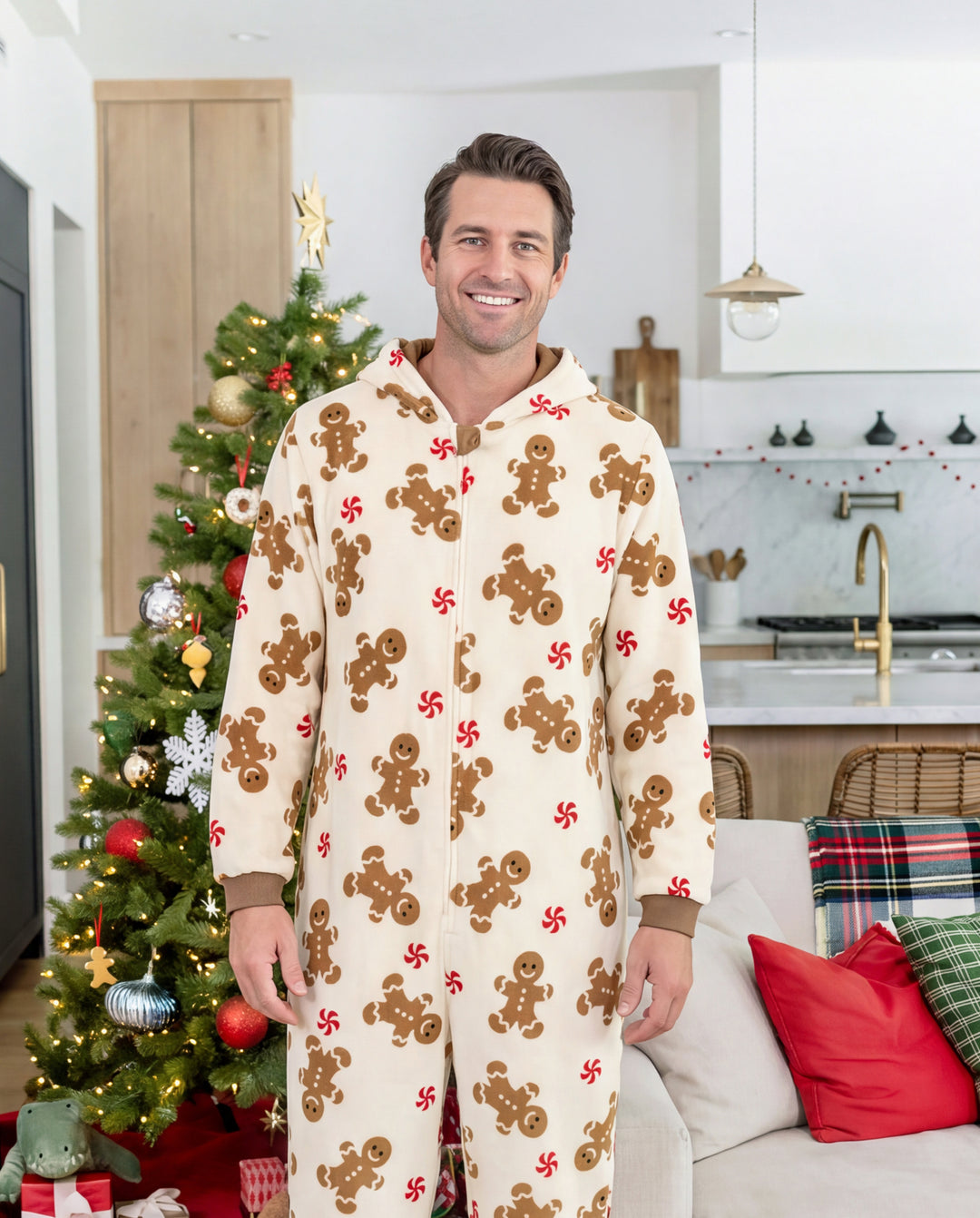 Christmas Matching Family Coral Fleece Pajamas Gingerbread Print