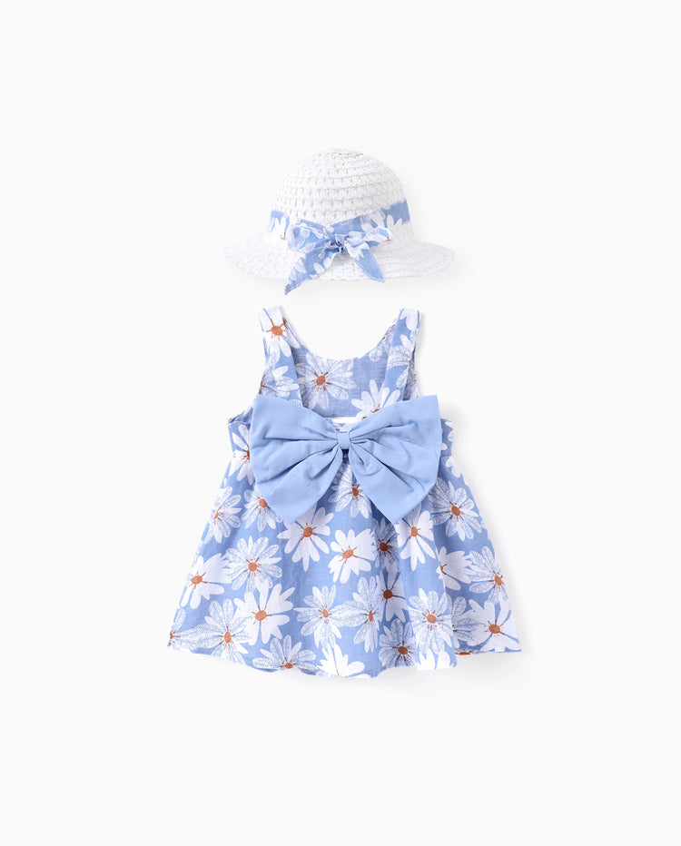 2pcs Baby Girl Little Daisy Bowknot Dress Set Blue