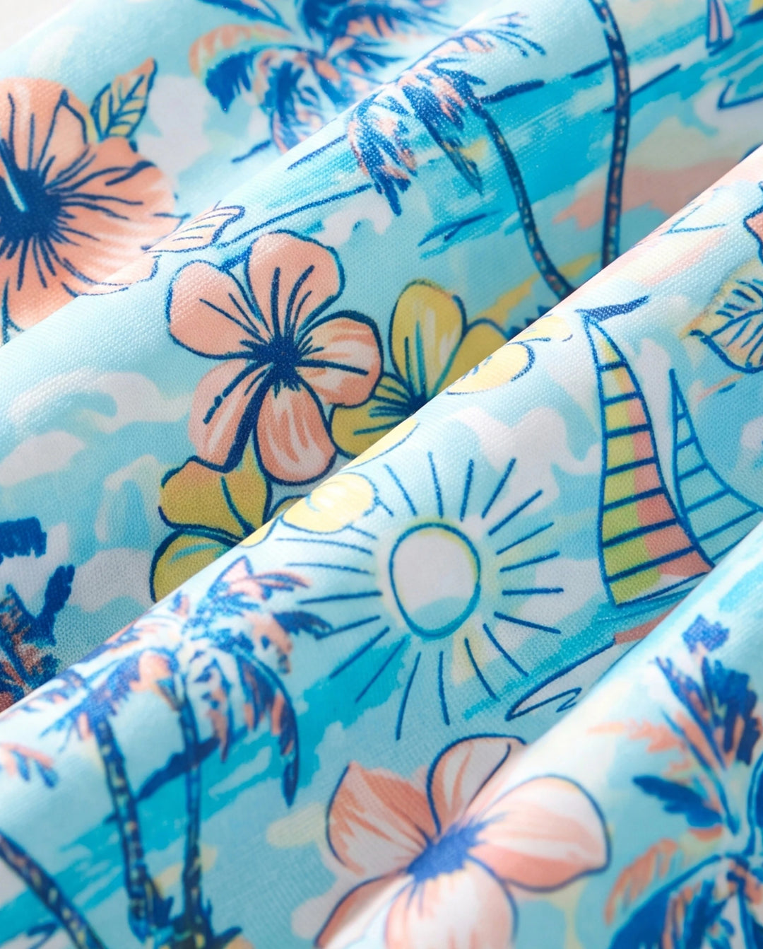 Mommy & me Swimwear Tropical Print, Mommy Tie-front Cutout One-piece Swimsuit, Girl two-piece Swimsuit Daddy & Son Swim Trunks Set for Summer Beach Vacation Light Blue
