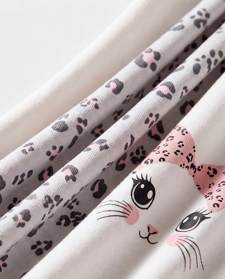 Toddler / Kids 4-piece Organic Cotton Pajamas 4-in 1 Snug fit PaJama Set for Girls White