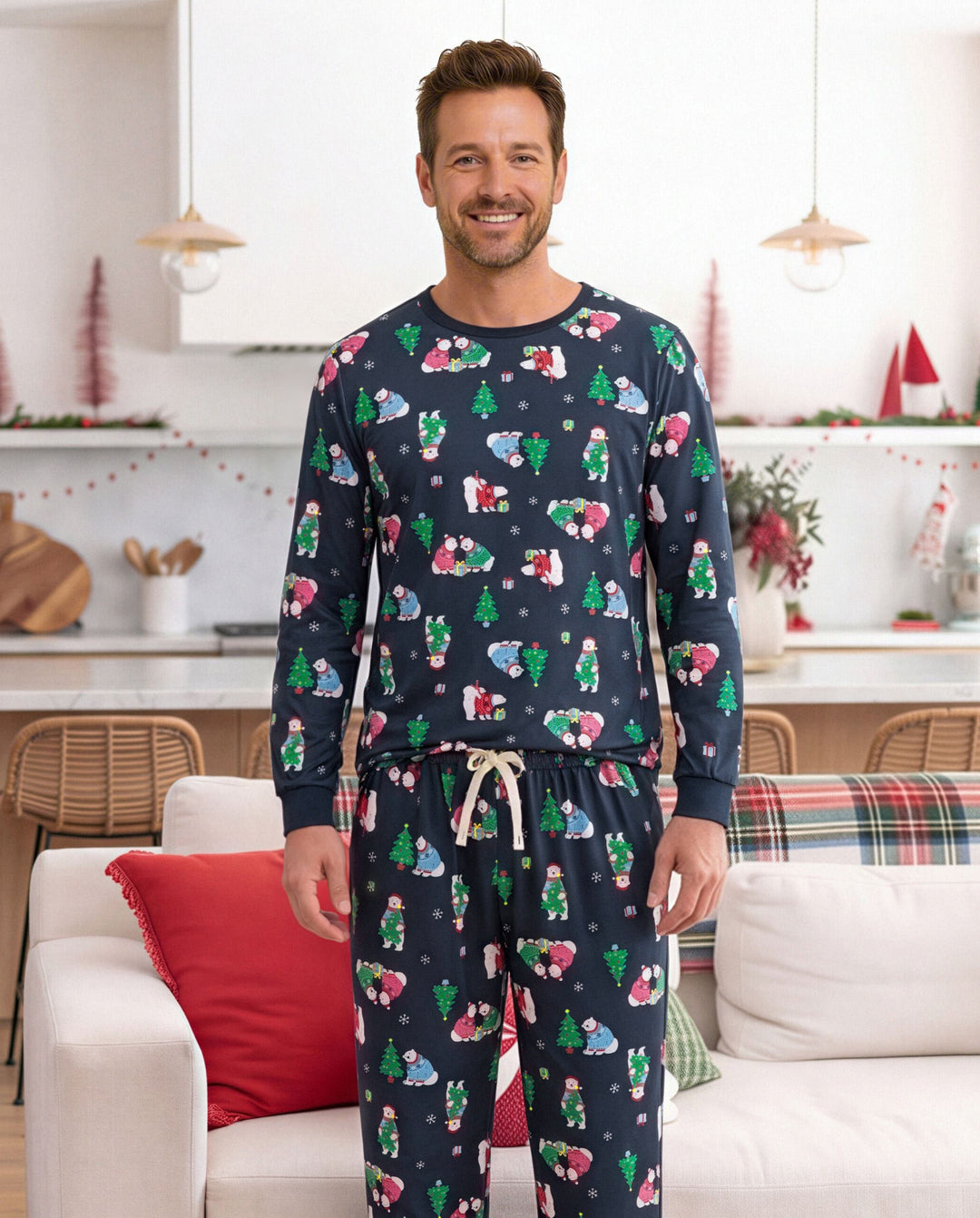 Christmas Matching Family Pajamas Polar Bear & Xmas Tree Print