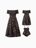 Matching Family Dresses - Black Floral Shirred Off Shoulder Dress for Mommy Me Black