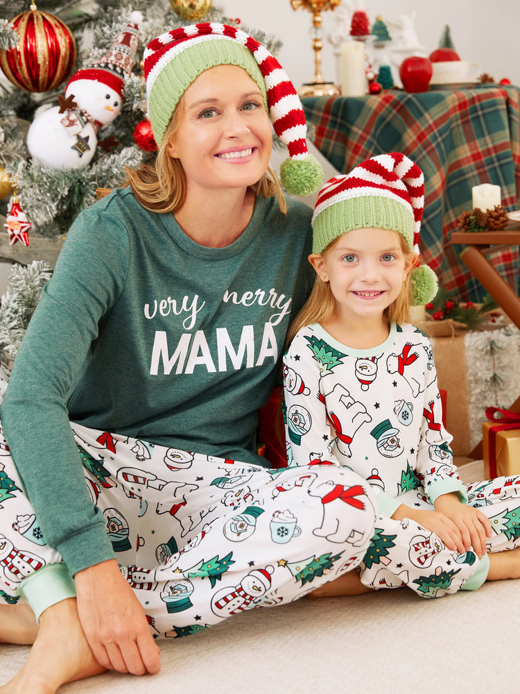 Ensemble pyjama de Noël à manches longues et pantalon assortis pour toute la famille, haut vert très joyeux, motifs variés et chaussettes de Noël (M, printemps, vert)