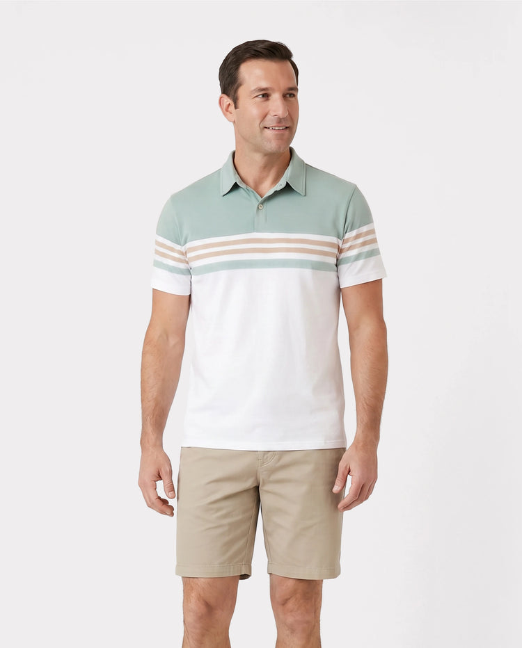 Conjuntos familiares a juego: polo de rayas verdes o vestido con cinturón y tirantes con estampado floral verde claro