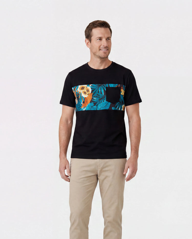 Ensembles assortis pour toute la famille : t-shirt à imprimé floral et robe à bretelles latérales avec cordon de serrage et fronces florales, noir