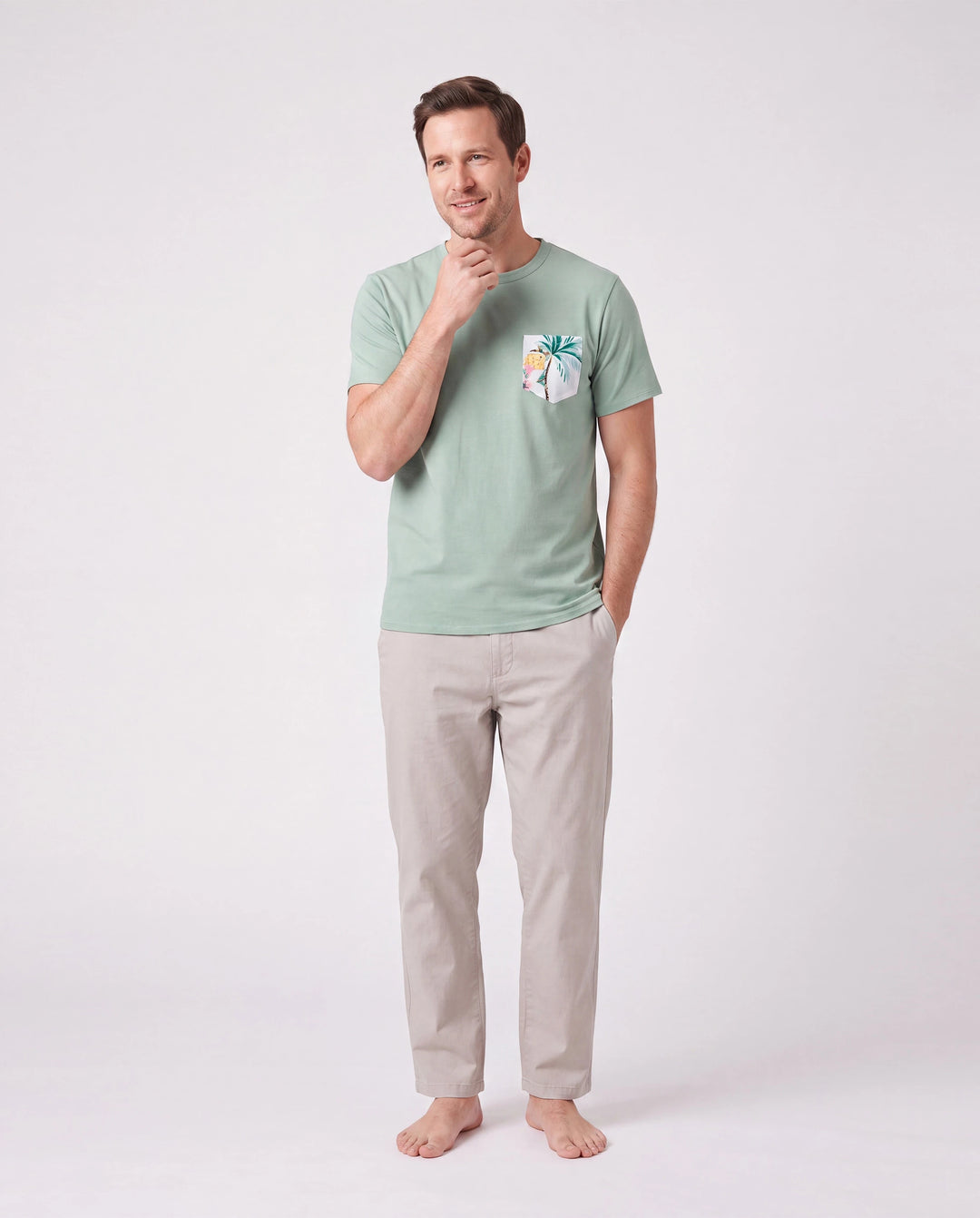 Family Matching Tropical Print Outfits Mommy & Me Tank Dress & Dad/Kids Cotton T-Shirt Set
 Green