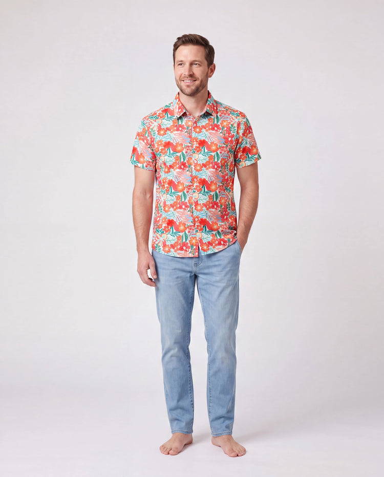 Matching Family Outfits Hawaiian Floral Print Shirts &  Sleeveless Strap Top and Skirt Co-ord Set Multi-color